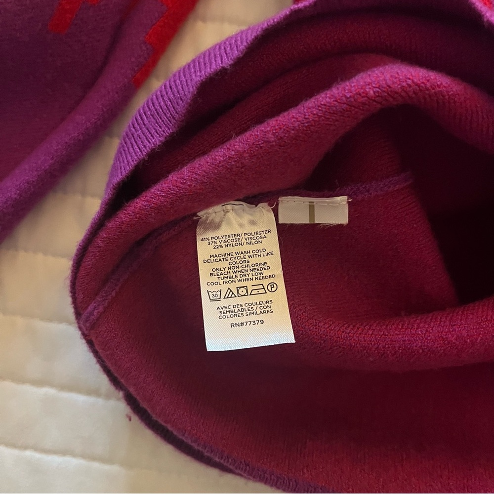 Ann Taylor Fair Isle Purple and Red Women's Turtleneck Sweater Size S - Picture 4 of 6